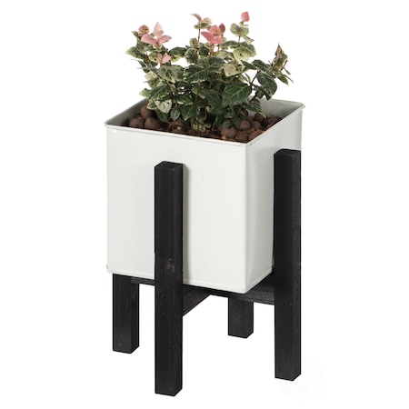 Vintiquewise Indoor and Outdoor White Iron Planting Box with Black Wooden Frame, Small Planter QI004170.S